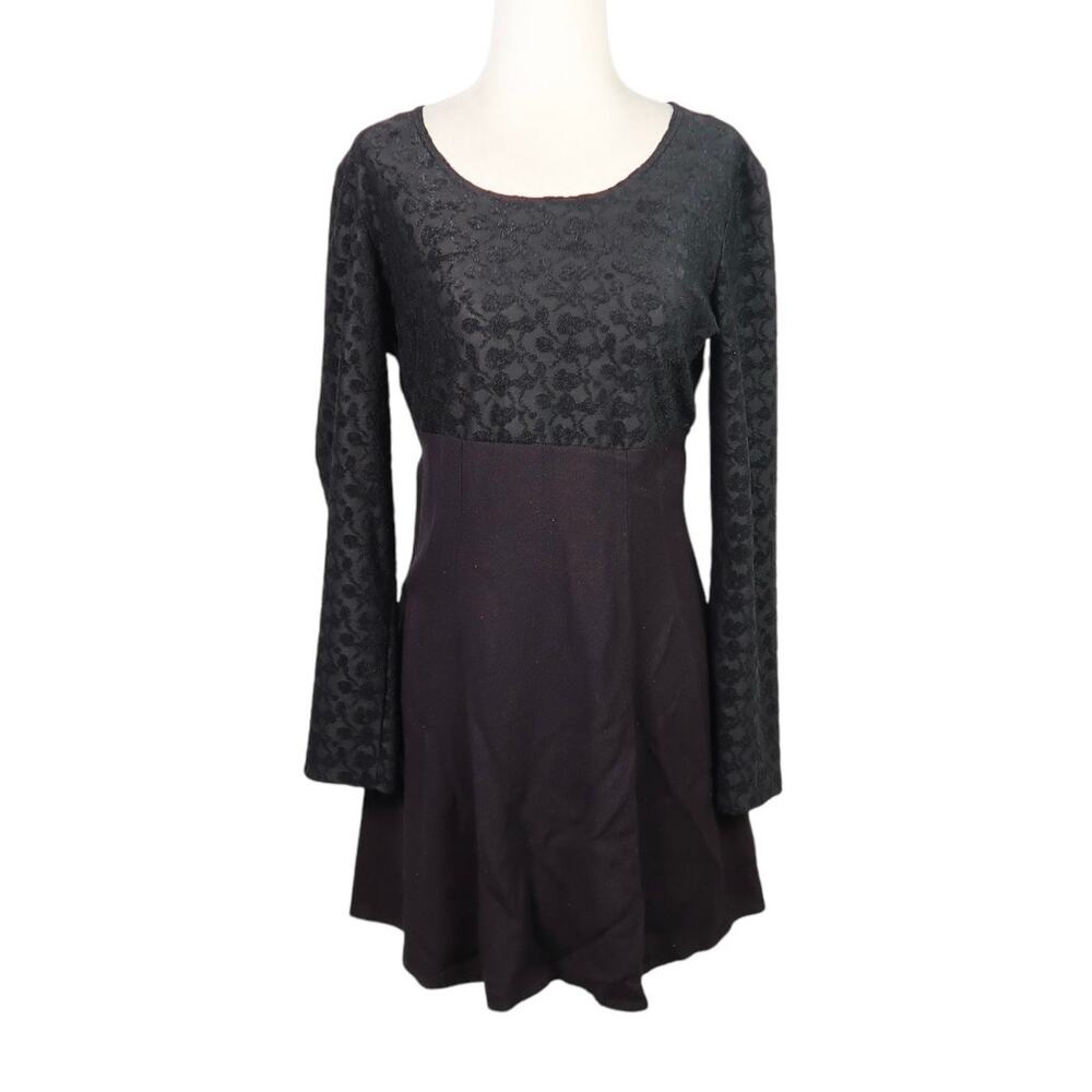 Vintage 90s Byer Too! black lace combo fit and flare mini dress 7